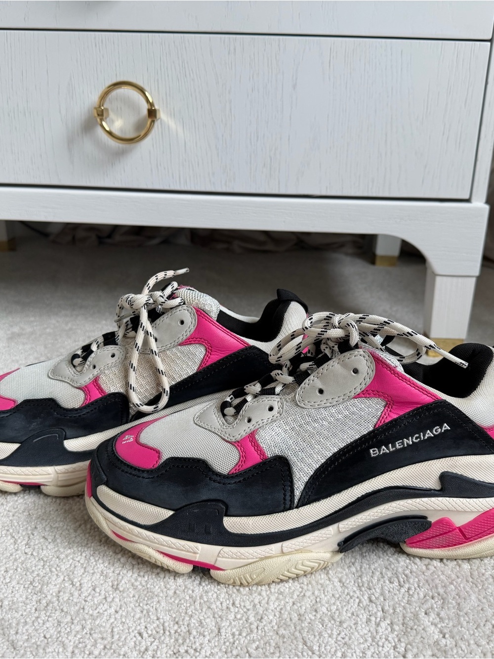 Balenciaga triple S Chunky Sneakers in Pink, Black & Cream